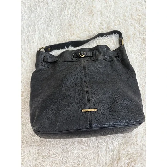 Ella Moss Black Leather Bucket Bag Hobo Purse Tassel Drawstring Shoulder Bag - Picture 7 of 10